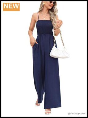Linen Wide Leg Sleeveless Top Jumpsuit Long Pants Romper with Pockets